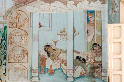 Siddhartha says goodbye to his wife Yasodhara and son Rahu, by Kosetsu Nosu, mural from Mulagandha K