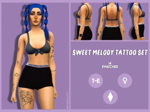 lotuswhim:SWEET MELODY TATTOO SETbase game compatiblefemale1 swatch with the full set and 14 individ