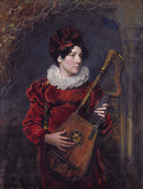 Kitty Stephens, playing a harp lute (early 19th century). George Henry Harlow (English, 1787-1819). 