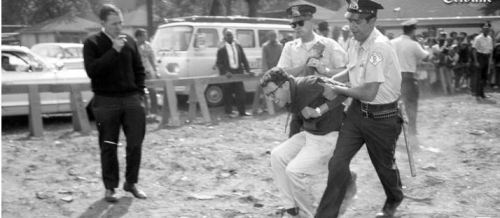 Bernie Sanders getting arrested at a civil rights protest. 