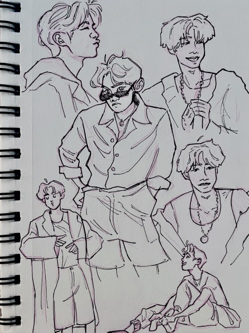 i drew so many hobes today &lt;3[Image description: A page of 6 black ink sketches of Jung Hoseo