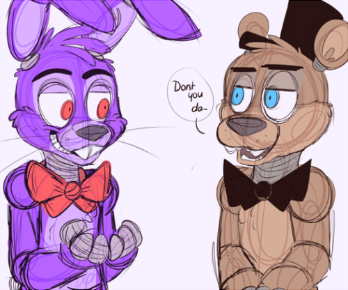 toy-bonnie:Poor bear is just paranoid about his squeaky nose.I need to draw something better quality. I’m sorry that these are all so roughly doodled.  …okay that’s cute >w<