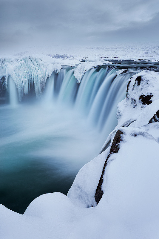 drxgonfly:  Wintery Godafoss (by Sarah Marino)
