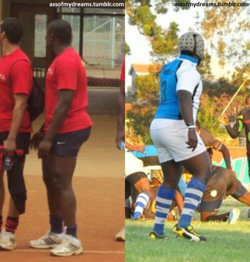 blkbugatti:  assofmydreams:  What happens if you cross a black guy’s naturally thick booty with a rugby player’s sporty physique? Answer: Some of the phattest asses you’ll ever see! Just look at the huge butts on these African rugby players.  There’s