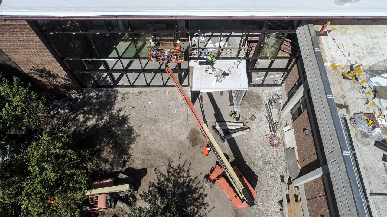 Image for <p>Aerial view of new windows being installed at the Umbeck Science-Mathematics Center. Photo courtesy of P.J. Hoerr, Inc., general contractor.</p><p><br/></p><p><a href="https://pjhoerr.com/blog/article/2019/08/knox-college-umbeck-science-and-mathematics-center---galesburg-il">View P.J. Hoerr’s construction blog</a> for more photos and videos.</p>