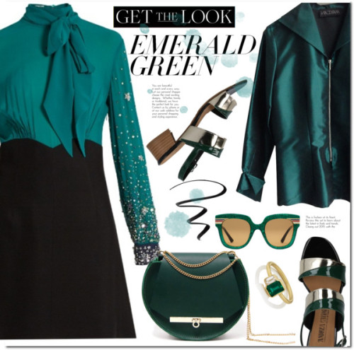 Emerald gren by e-mina-87 featuring a liquid eye-liner ❤ liked on PolyvoreMiu Miu short dress / MARC