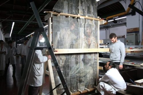 Conservators restoring Giorgio Vasari’s Last Supper (1543).The painting was catastrophically damaged