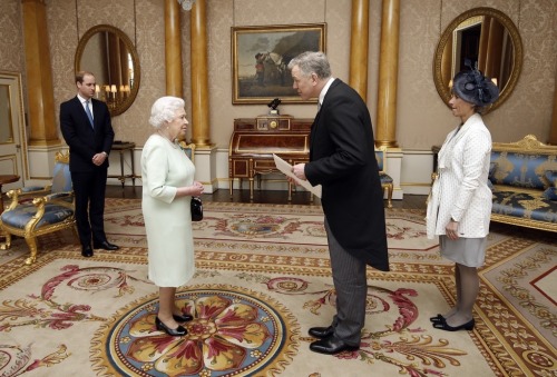 Queen Elizabeth II, accompanied by Prince William, Duke of Cambridge, receives the Ambassadors of Au