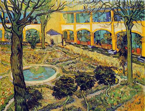 dappledwithshadow:The Courtyard of the Hospital in Arles, Vincent van Gogh1889