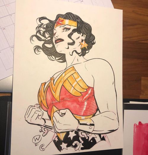 Saturday morning Superheroes. Sketching Wonder Woman. Ink and watercolor. #saturdaymorningsuperheroe