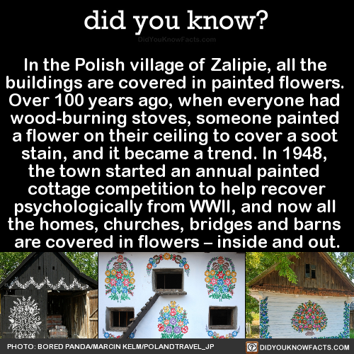 did-you-kno:  In the Polish village of Zalipie, all the buildings are covered in painted flowers. Ov