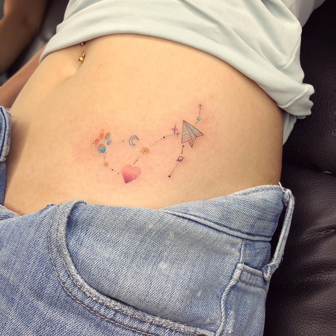 Single needle Sagittarius constellation tattoo on the