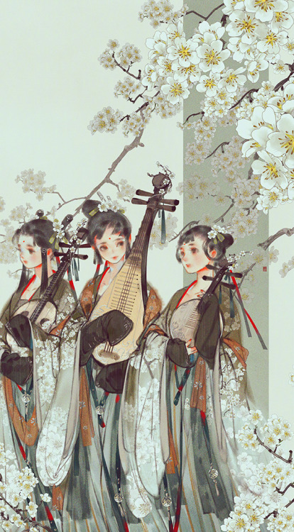 美人画 (1/?)Paintings of beauties in traditional Chinese hanfu, Part 1 (Part 2/3/4) by Chinese artist 伊