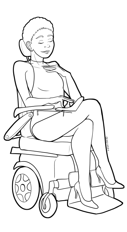 kelpforestdwellers: ogrefairydoodles: Disabled Cuties 6 [ID: a clean lineart of a woman sitting in a