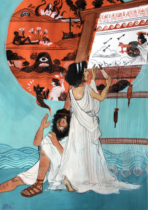 jeannereames:petitelappin:Odysseus, returned home. Gouache and colored pencil on bristol. Lovely.