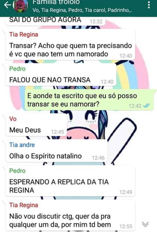 unicornio-descolorido: brutamente-meiga:   brutamente-meiga:   Enquanto isso no grupo da família…. Nos grupos eu sou o Pedro e o Lucas   Mais um round dessa família maravilhosa   Eu não sei quem é essa garota, mas quero ela como amiga, pra sempre!!!