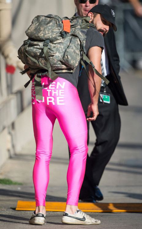 Shia LeBouf taking Ellen’s challenge to get photographed in these pants for a donation to brea