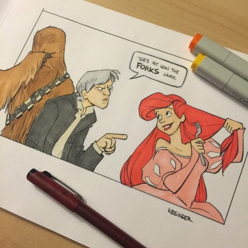 tophatandgoggles:#starwars #littlemermaid mashup. #hansolo #chewbacca #ariel