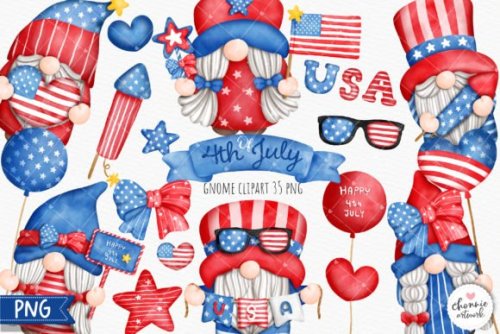 4th of July Gnome Patriotic Clipart by Chonnie artwork 35 PNG with transparent backgroundSize 3000px