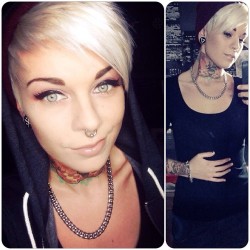 gittson:  Satday selfie🔻working @ @jaguarnattklubb tonight 👌 whoop!! 🍺🍻 #septum#tattoos#ink#throattattoo#butterfly#obey#chain#girl#sweden#karlstad#jaguar#jaguarnattklubb#kassakatt#miau#green#eyes#selfie#ego#hungry#blonde#woman 