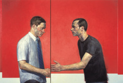 enchantemoimerlin:    Forrest Williams    (RED) ALLEY 45&quot; x 66.25&quot;   oil on panel (diptych)   2004  