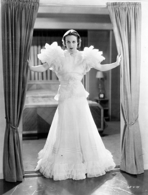 Joan Crawford in the famous dress from ‘Letty Lynton’, designed by Adrian, 1932