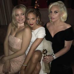 gagasgallery:  @jlo: The girls and the globe!! Congrats Gaga! #goldenglobes #CAA #afterparty #katehudson #ladygaga #jlo