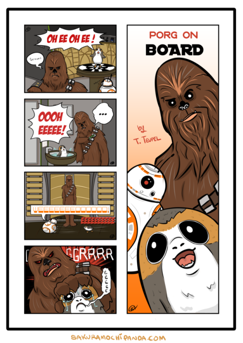 sakuramochipanda: Star Wars Comics: Porg on Board. I have like three more weird comic ideas after th