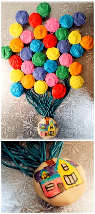 DIY UP Cupcakes from I Bake Cupcakes.Make DIY UP Cupcakes inspired my the Movie UP.The balloon sting