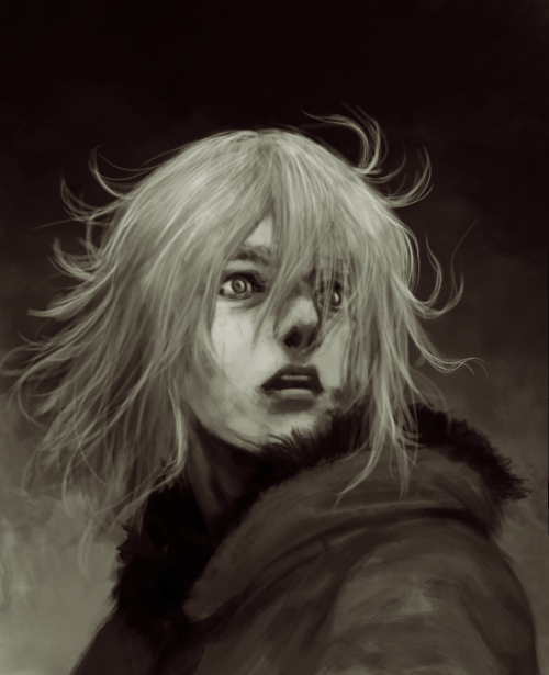 the-black-wheelbarrow-art: The face of a warrior who has lost his purpose. Thorfinn evening painting