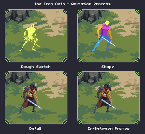 theironoath:  Something a little different today! Here’s the workflow that I go through with every animation for The Iron Oath. Total time spent for this attack was 10-12 hours.  If you like what you see, please check out our Kickstarter campaign which