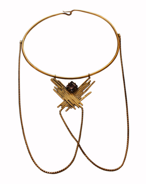 smokey quartz + brass delphic necklace by seawolf