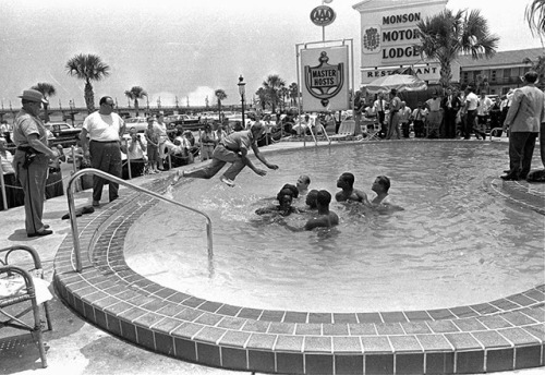 lostinurbanism:Motel Manager, James “Jimmy” Brock Pouring Acid Into Pool to Drive B