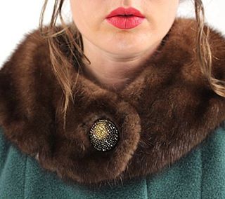 Collar detail on new teal blue/.green wool mink fur collar coat #shudderemporium #forsale #etsy #vin