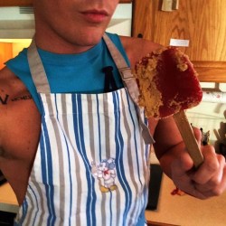 2hot2bstr8:  Me this morning baking chocolate chip cookies with my kickass Mickey Mouse apron that I bought at Walt Disney Worldツ Call me a dork, but LOVE Disney and I LOVE baking and cooking!!! (and I must say….I’m pretty damn amazing at it, too)♡♡♡