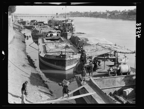 River steamers and barges on the banks of the Tigris (Baghdad, 1932).