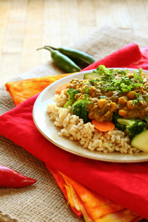 garden-of-vegan:  Chickpea & Lentil Coconut Curry w/ Brown Rice {soy-free, gluten-free, high protein} via ilovevegan.com  2015 goal: learn how to cook more dope vegan dishes.