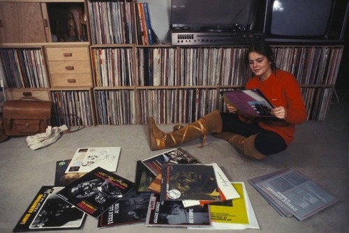 isabelcostasixties:Actress Anne Caudry with her record collection at home in Paris, circa 1970 in Fr