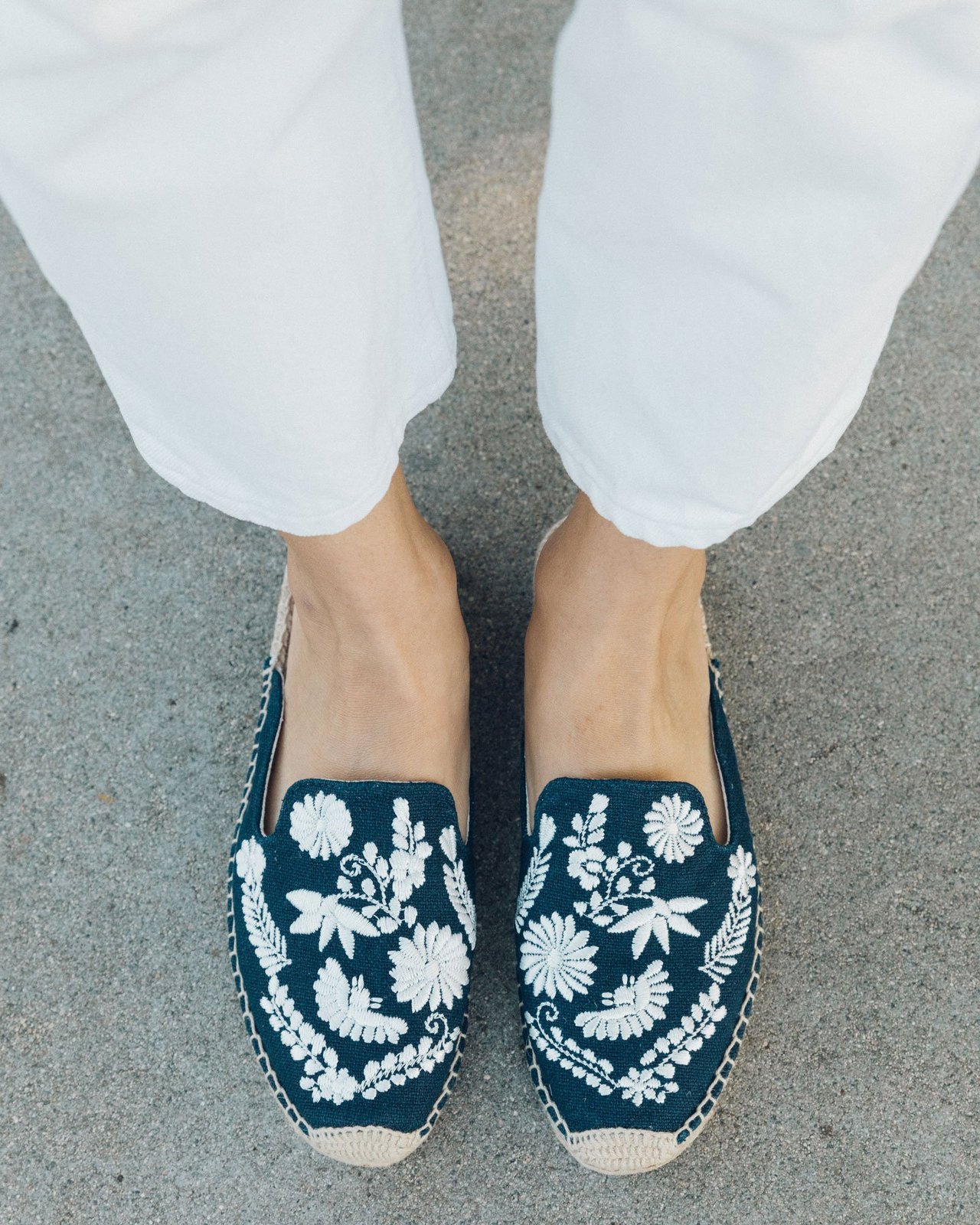 Betty Glam — Ibiza Embroidered Mule Shoes. Midnight blue with...