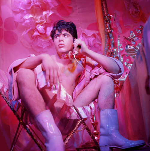emigrejukebox: James Bidgood: Bobby Kendall Seated in Chair Holding Phone (still from Pink