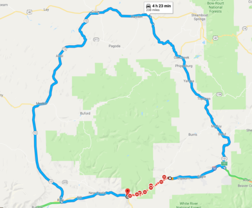 mapsontheweb:In Colorado, due to rock fall, a 20 mile stretch of highway now has a 238 mile, 4.5 hou