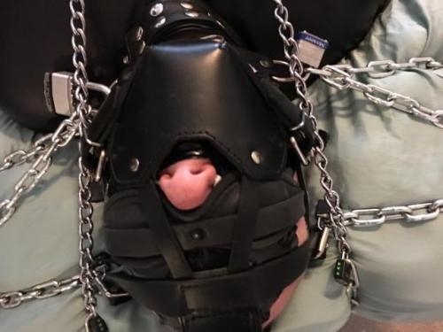 dogcatcherva:  5 hours stored. Gagged and blindfolded with electrical tape under the neoprene blindfold and muzzle white noise as well.  Boyfriend did a great job making sure I couldn’t even shake my head. 