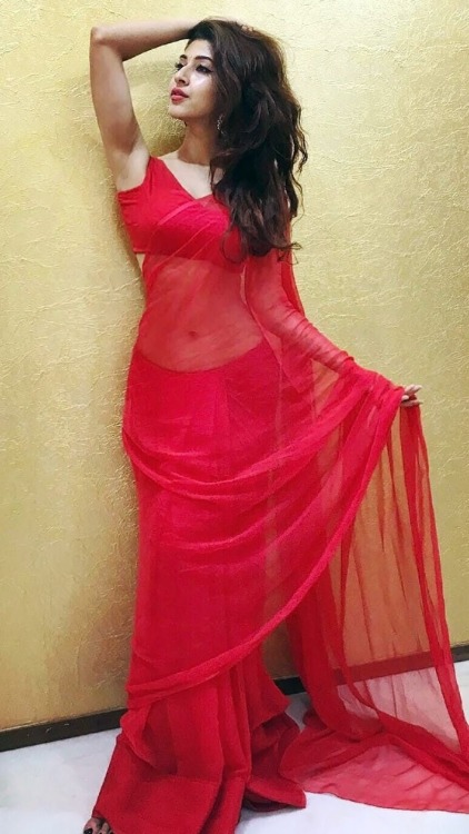 Sexy Red Saree see more… #Sexy Navel Saree Picture #sexy saree#hot saree #low waist saree  #Lower Saree Draping #sari #see through saree