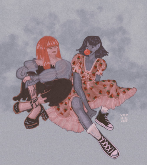 saltedteeth:strawberry bubblegum b*tches I drew this in the summer when the strawberry dress discour