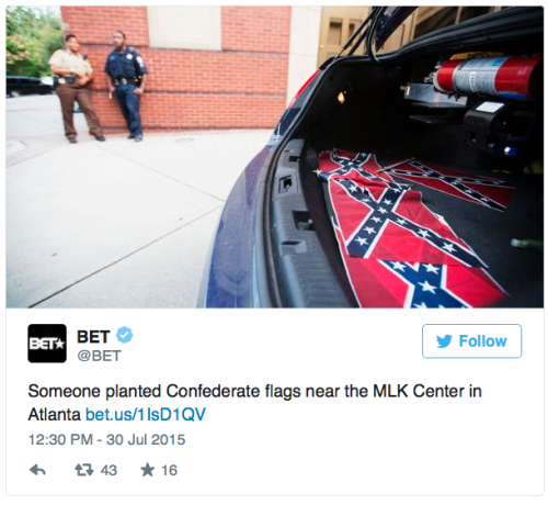 stonerscully:  hysteriffic:  micdotcom:  4 Confederate flags were found at an MLK historical site in Georgia Employees of Atlanta’s historically black Ebenezer Baptist Church arrived to a grim surprise Thursday morning: four Confederate battle flags