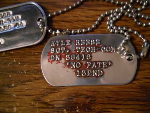 xdjxsltx:  Kyle Reese dog tags. One made in 1989, the other in 1991.