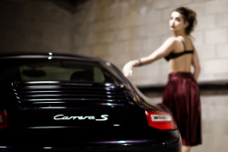 Ava   Garage Light And Lipstick (La Perla Bra And Latex Skirt.  Porsche.) -Photographed