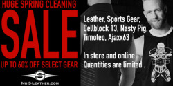 mrsleather:  It’s that time of year.  In order to make space for  tons of new gear coming your way we’re marking down some of our  existing stock.  Save up to 60% off some pretty amazing gear!  Supplies  are extremely limited.