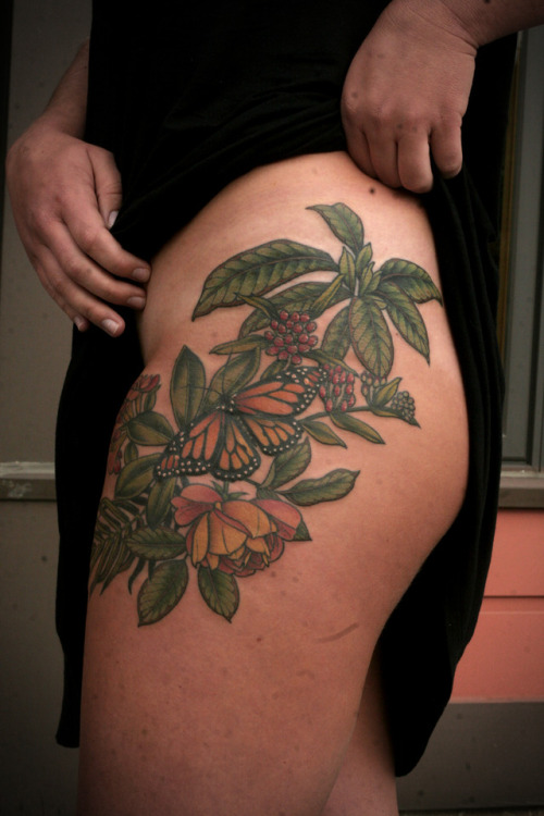 tropical plants and monarch butterfly and a rose for Katie,...