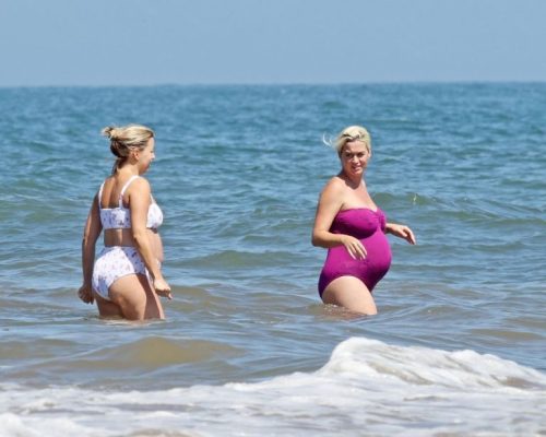 Heavily Pregnant Katy Perry Slips Into a Plum One-piece for a Swim in MalibuThe Roar singer Katy Per